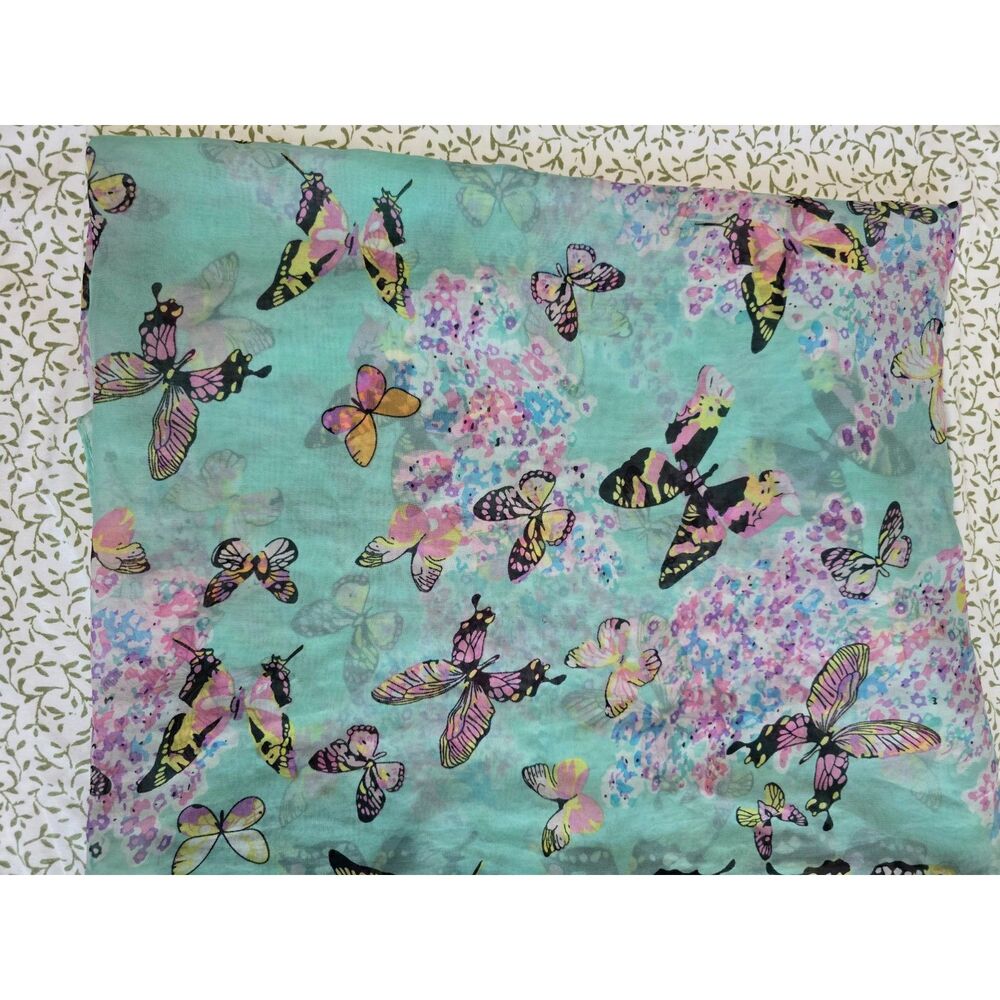 Seafoam Green Butterfly Print Sheer Scarf